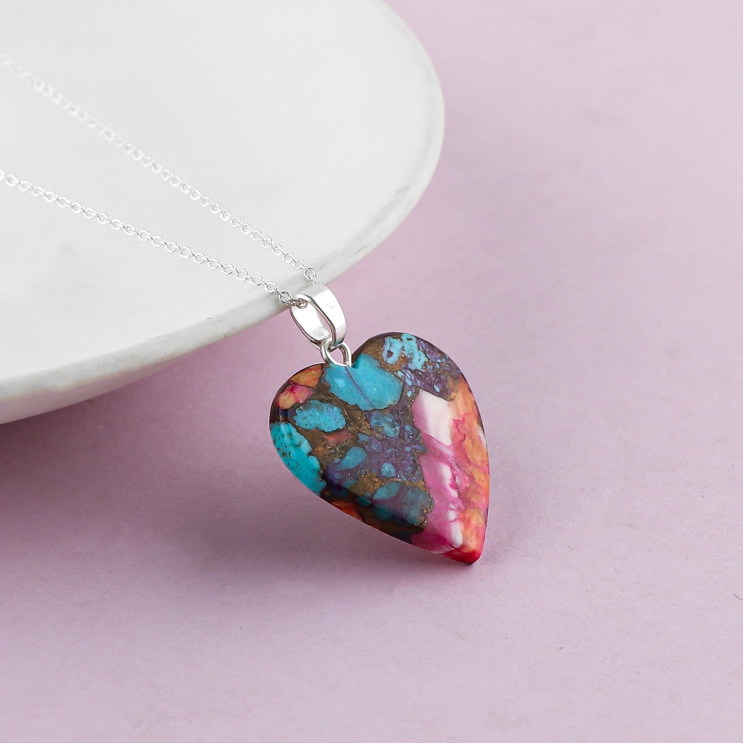 Yashee Natural Turquoise Heart Shape Crystals Pendant Necklace, Chakra Energy Healing Gemstone, Real Crystal, Top Grade, Beautiful Women Simple Jewelry, Dainty Silver Plated Jewelry 18 inch