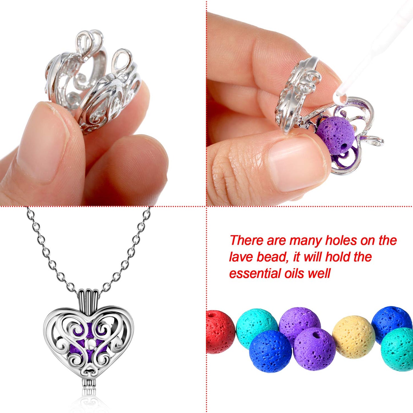 Blulu 4 Pcs Aromatherapy Essential Oil Diffuser Necklace for Women with 24 Pcs Refilled Scent Perfume Necklace Stainless Steel Locket Pendant Lava Stone Diffuser for Men Women Jewelry Birthday Gift