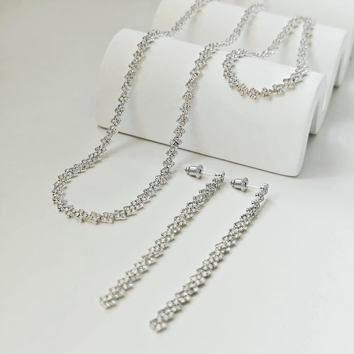 LULII Tennis Necklace Set for Women Dainty Sterling Silver Necklace and Earring Sets Diamond Drop Dangle Earrings Crystal Bracelets for Women Silver Jewelry Sets for Bride Gift
