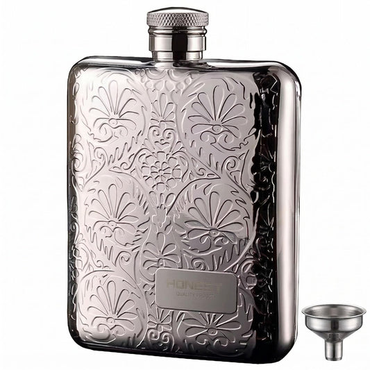 Octaville Whiskey Flask Gift Set for Men - Engraved Leather Hip Flask with Gift Box, Funnel & Polishing Cloth | Ideal Groomsmen Gifts, Father’s Day Presents, Birthday Gifts for Him