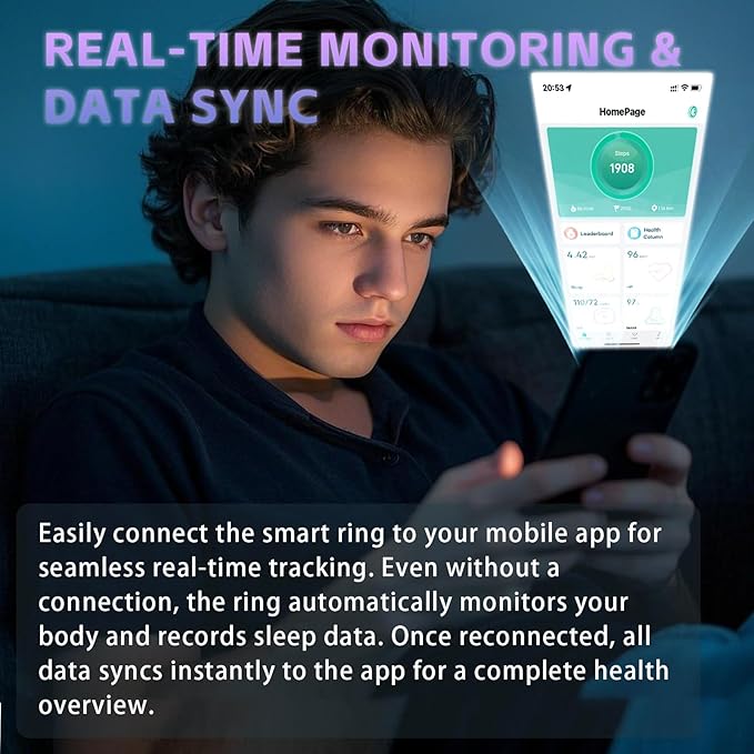 Activity Tracker Ring for Men ??Smart Ring with Heart Rate, SpO2, Blood Pressure, Sleep Monitoring, Step & Calorie Counter, 5ATM Waterproof, No Subscription Fee (Black, 8)