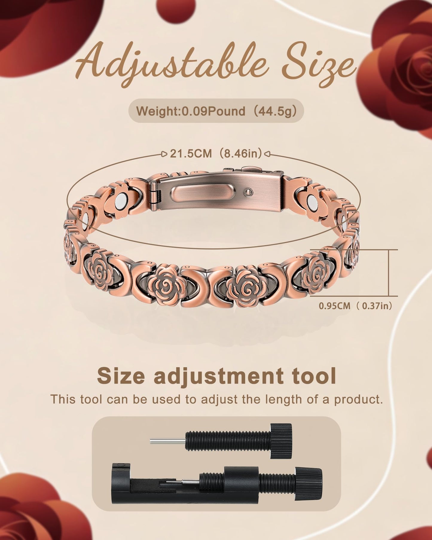 vapeples Copper Bracelets for Women, 99.99% Pure Copper Magnetic Bracelet, 3800 Gauss, Adjustable Sizing, Women's Bracelets With Built-in Magnets, Gift Packaging, Fashion Jewelry Gift.