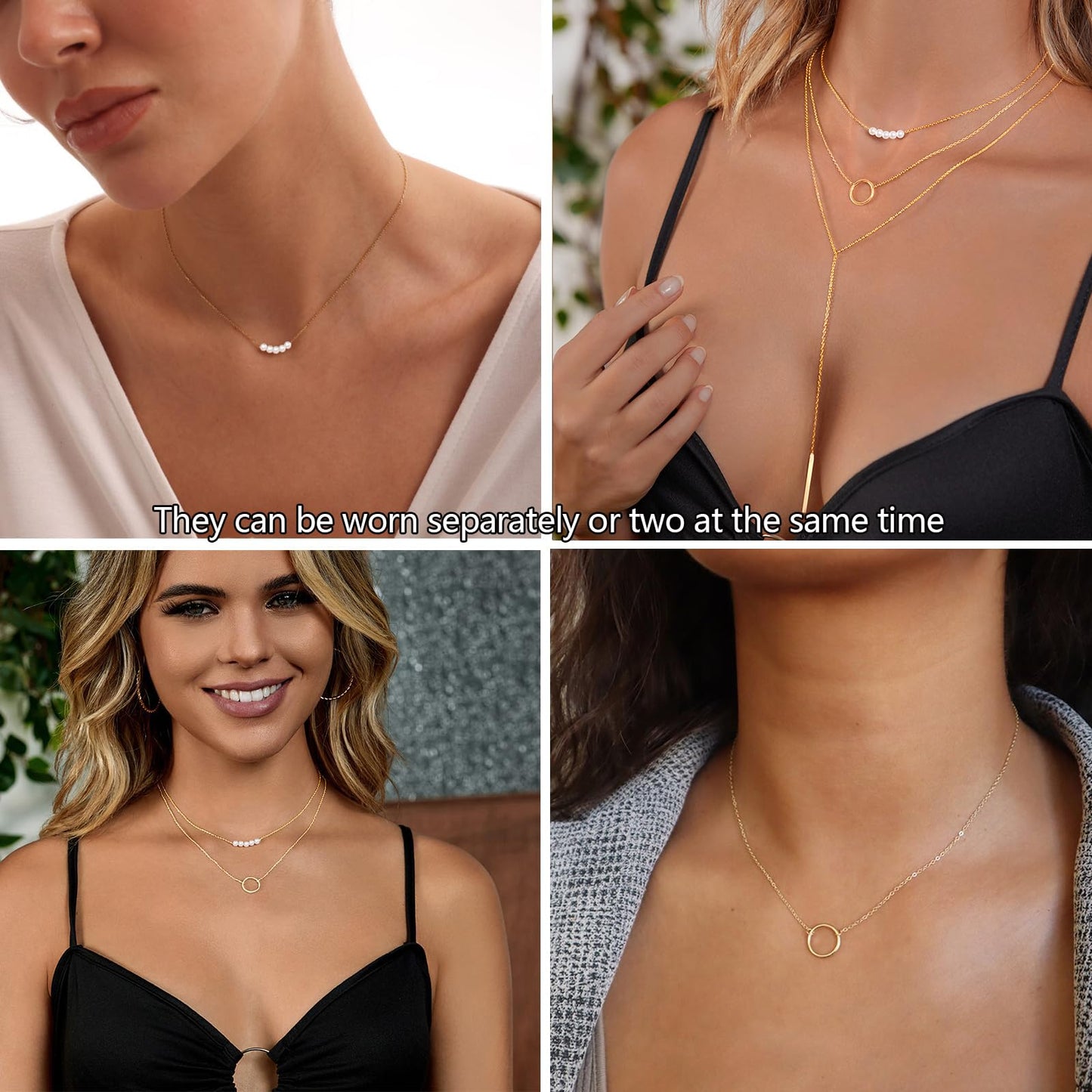 Zeffy Layered Necklace for Women Gold Lariat Y Drop Cute Dainty Pearls Necklace Layering Round Circle Necklace Simple Layering Necklaces Jewelry Gift for Women