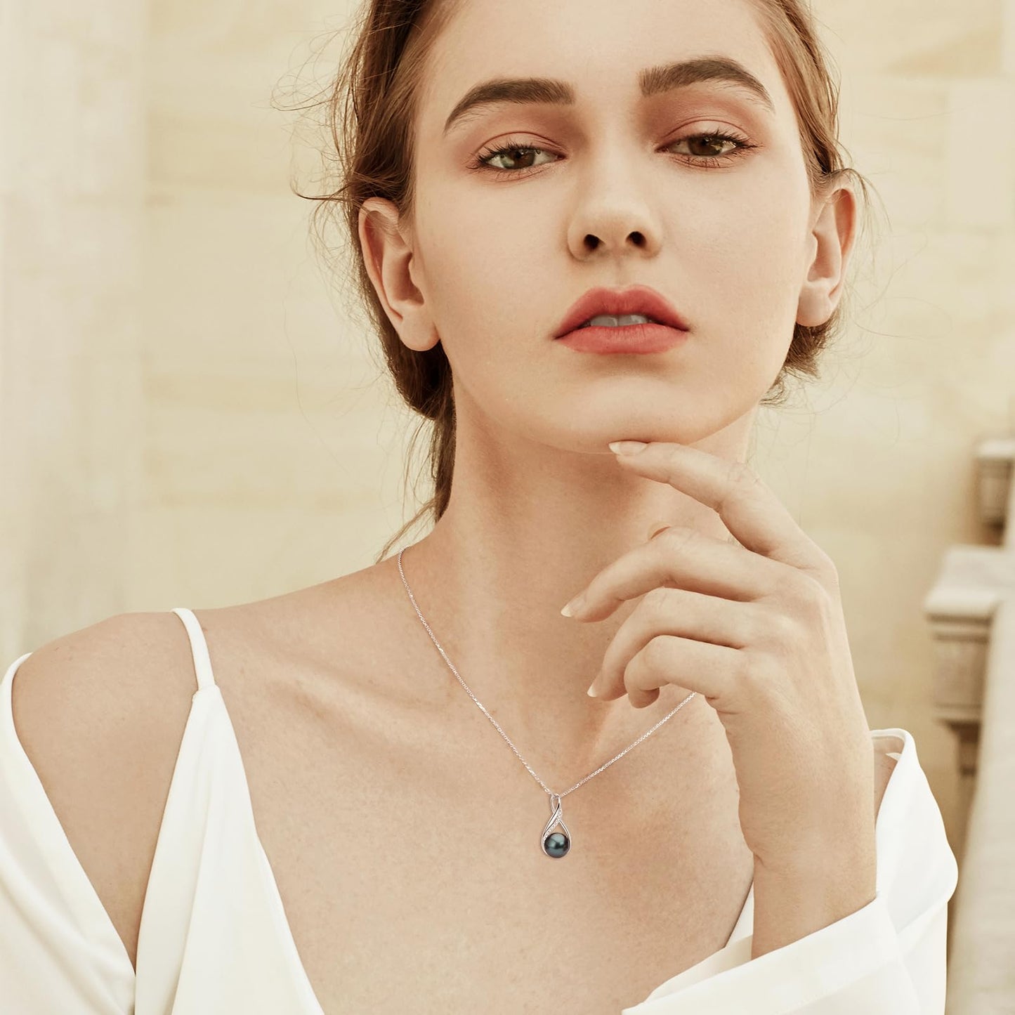 DENGGUANG Tahitian Black Pearl Necklace for Women, 9-10mm Cultured Round Pearl Infinity Pendant with Moissanite, 925 Sterling Silver Adjustable Chain 18+2", Anniversary Wedding Birthday Christmas Gift for Wife Mom, Women Jewelry