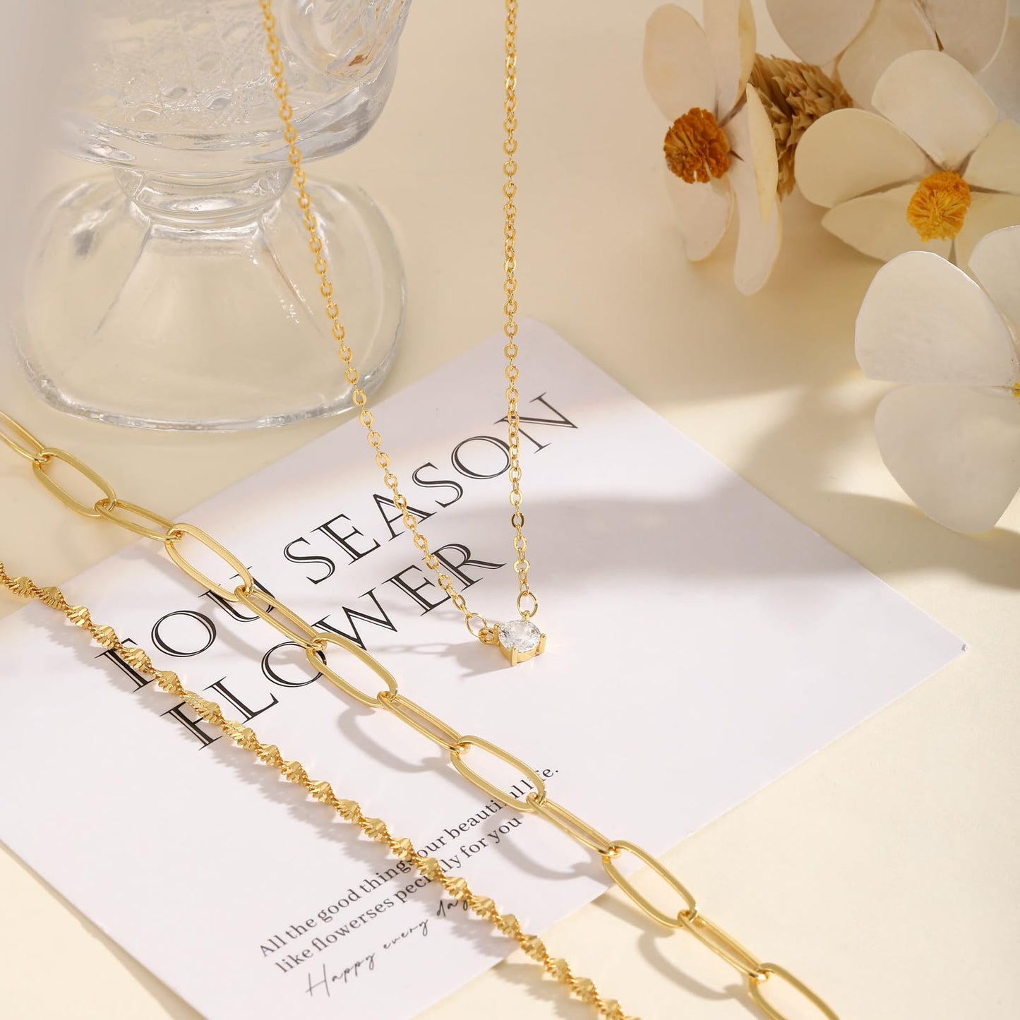 Hothrty Layered Gold/Silver Necklaces for Women 14K Gold Plated CZ Pendant Paperclip Choker Necklace Set Diamond Necklace Stack Trendy Simple Jewelry Gifts