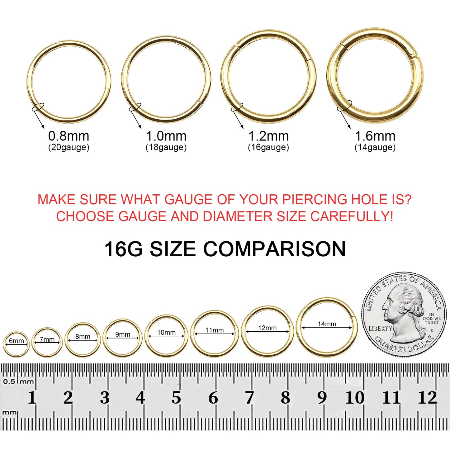 arvinpiercing BOGKU 6pcs G23 Titanium Hinged Nose Rings Hoop 16 Gauge 10mm Nose Septum Clicker Segment Rings Cartilage Conch Tragus Helix Rook Hoops Earring Nose Ear Piercing Hoops