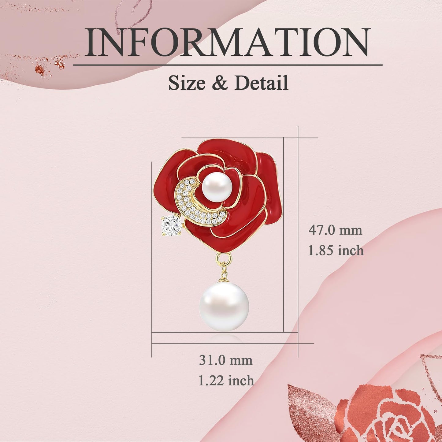 EMEGCY Rose Brooch Rhinestone Flower Brooch Pin Red Enamel Rose Lapel Pin Wedding Jewelry Christmas Gifts for Mom Wife