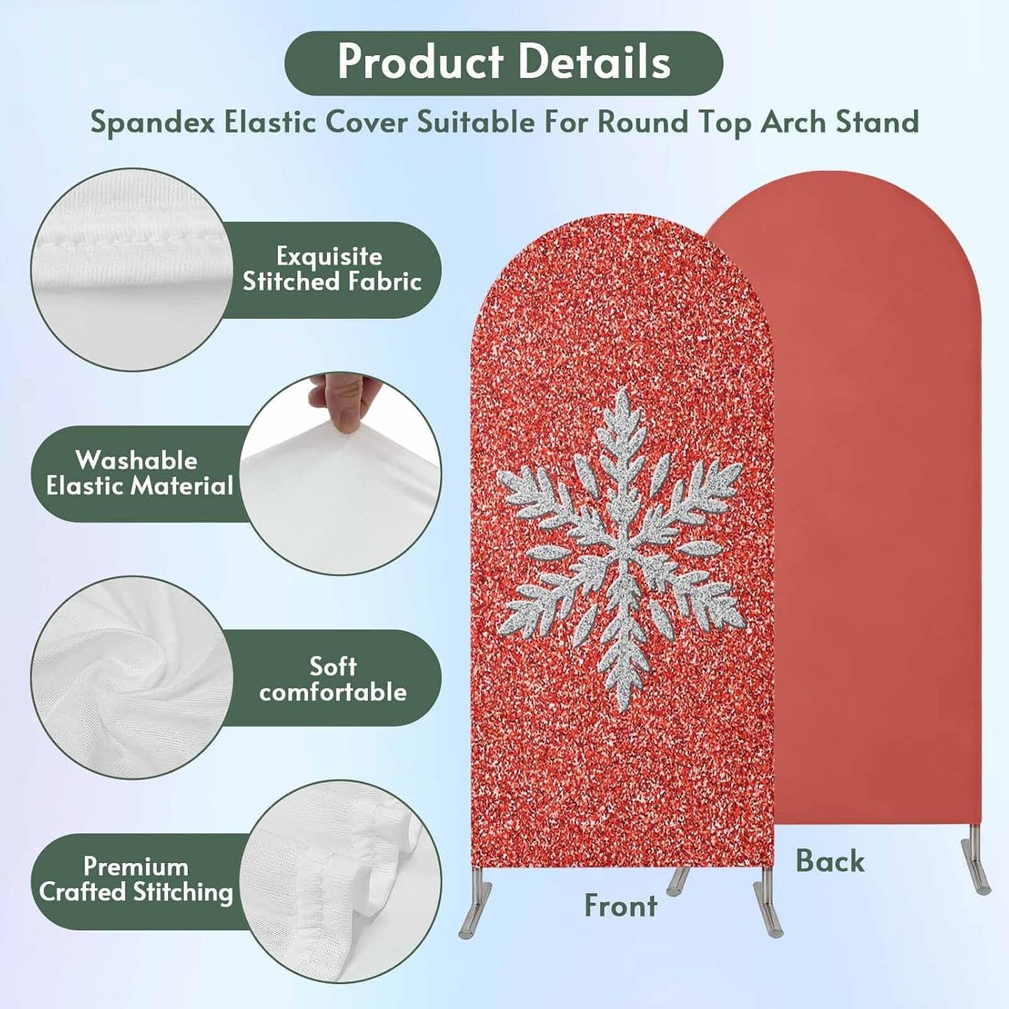 Duskova Living 4 Modern Themed Arch Backdrop Cover FT, Winter Watercolor Sparkling Snowflake Pattern Wedding Arch Cover