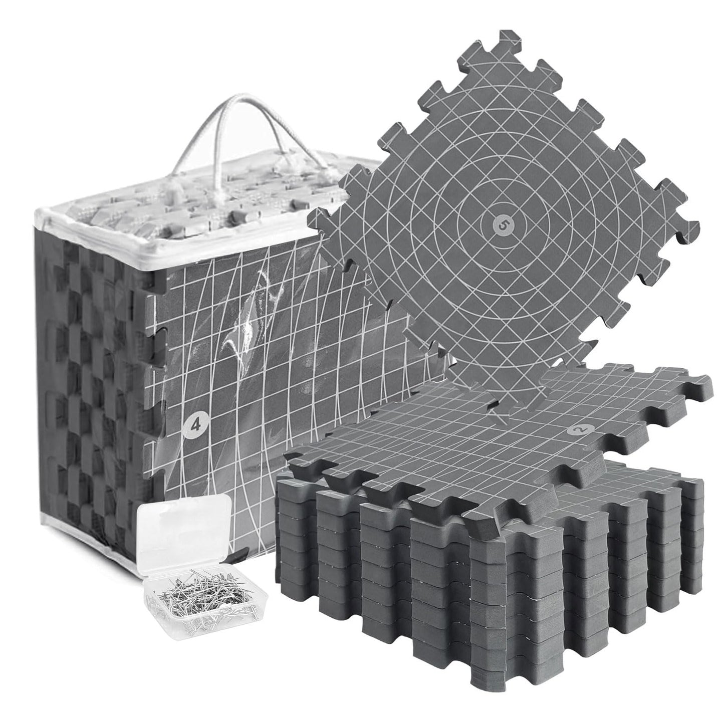 Blocking Mats for Knitting & Crochet: Upgraded Knitting Blocking Mat Double-Sided Design with 150 T-Pins and Storage Bag