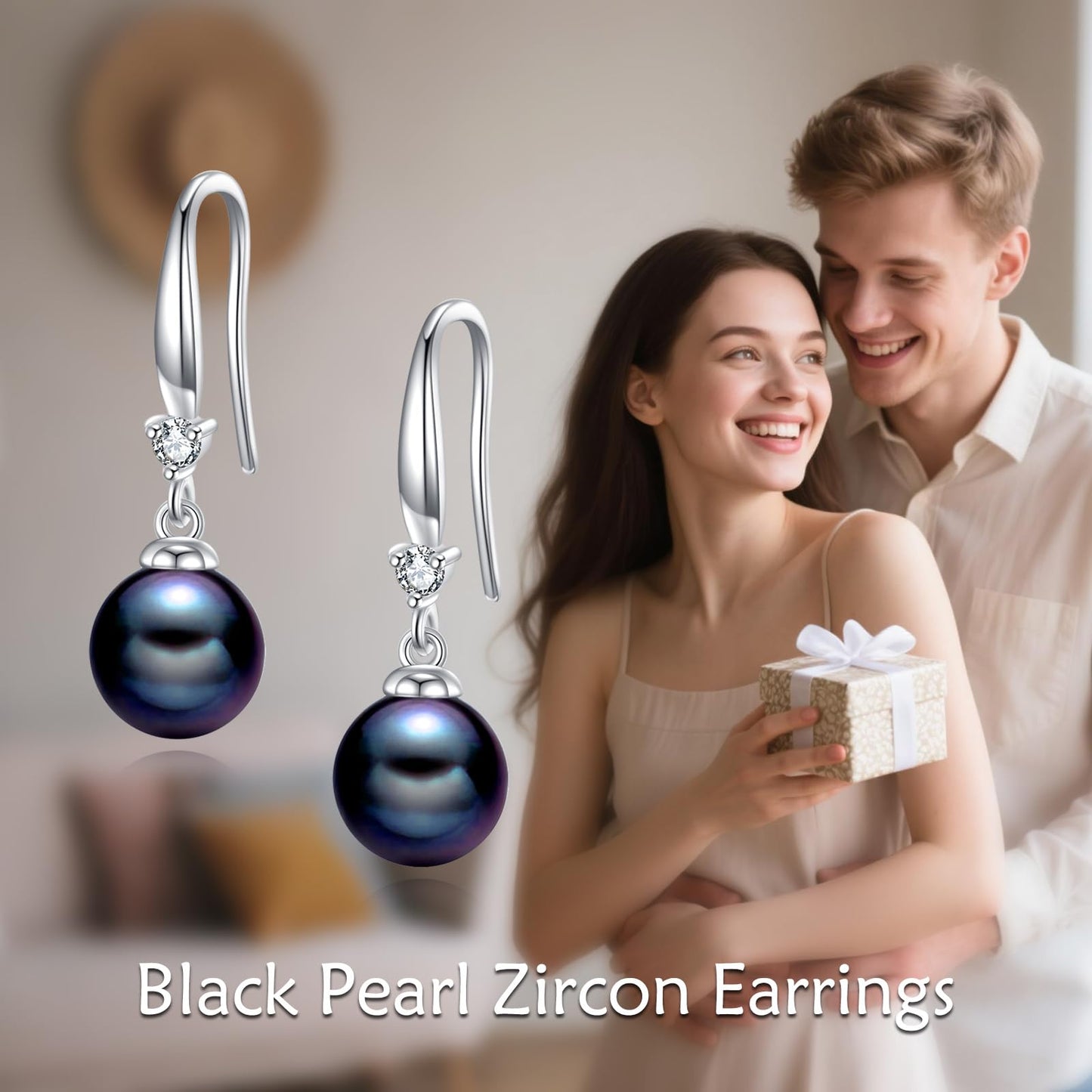 925 Sterling Silver Pearl Leverback Earrings Dangle Drop Birthstone Jewelry Gifts for Women (Black Pearl-January)