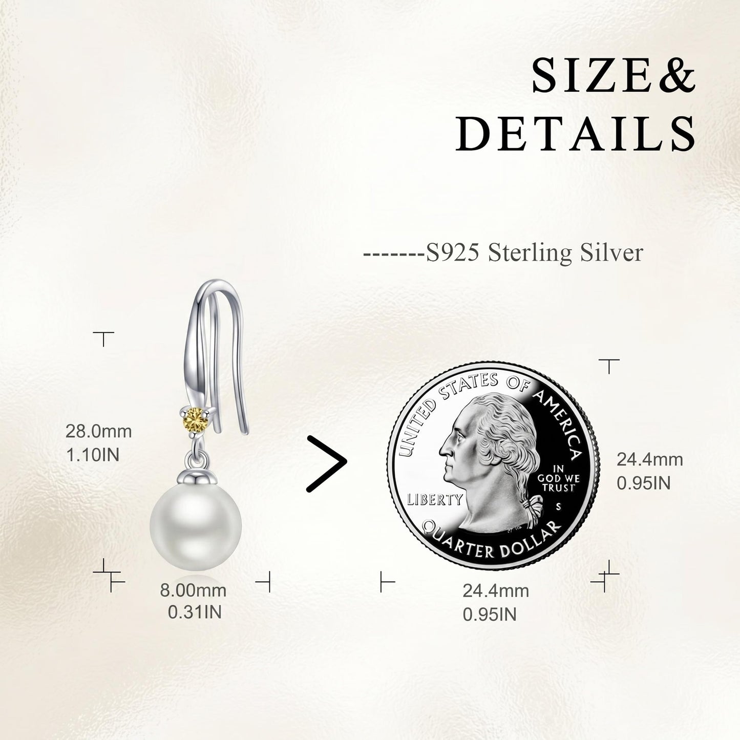 925 Sterling Silver Pearl Leverback Earrings Dangle Drop Birthstone Jewelry Gifts for Women (White Pearl-November)