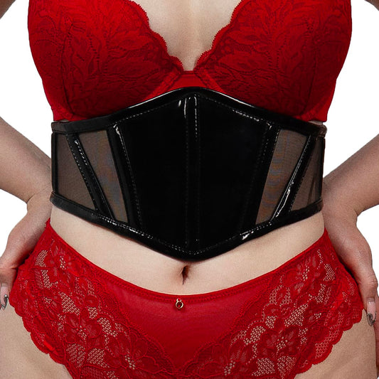 PVC Mesh Corset Belt for Women Steel Boned Waist Cincher Underbust Gothic Burlesque Shaping Belt (US, Alpha, X-Large, Regular, Regular, Black)