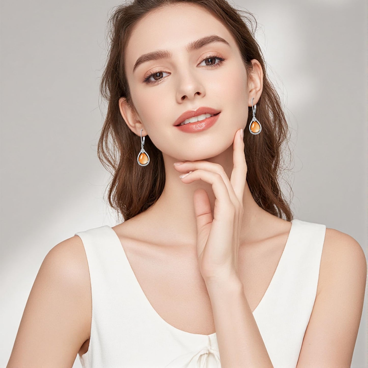 Orange Earrings Sterling Silver Opal Leverback Teardrop Dangles Earring Jewelry Christmas Gifts for Women