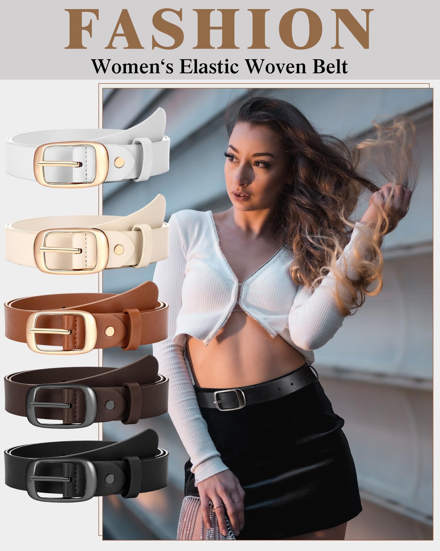 SATINIOR 5 Pack Women's Leather Belts for Jeans & Dresses (M: Fit Waist 31-36 Inches)