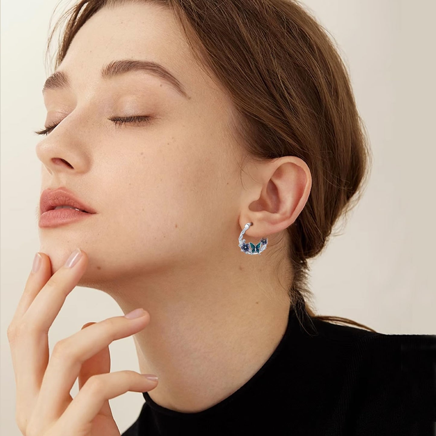 JUSTKIDSTOY Butterfly Earrings 925 Sterling Silver Purple Flower Hoop Earrings Jewelry Butterfly Graduation Gifts for Women Daughter Her