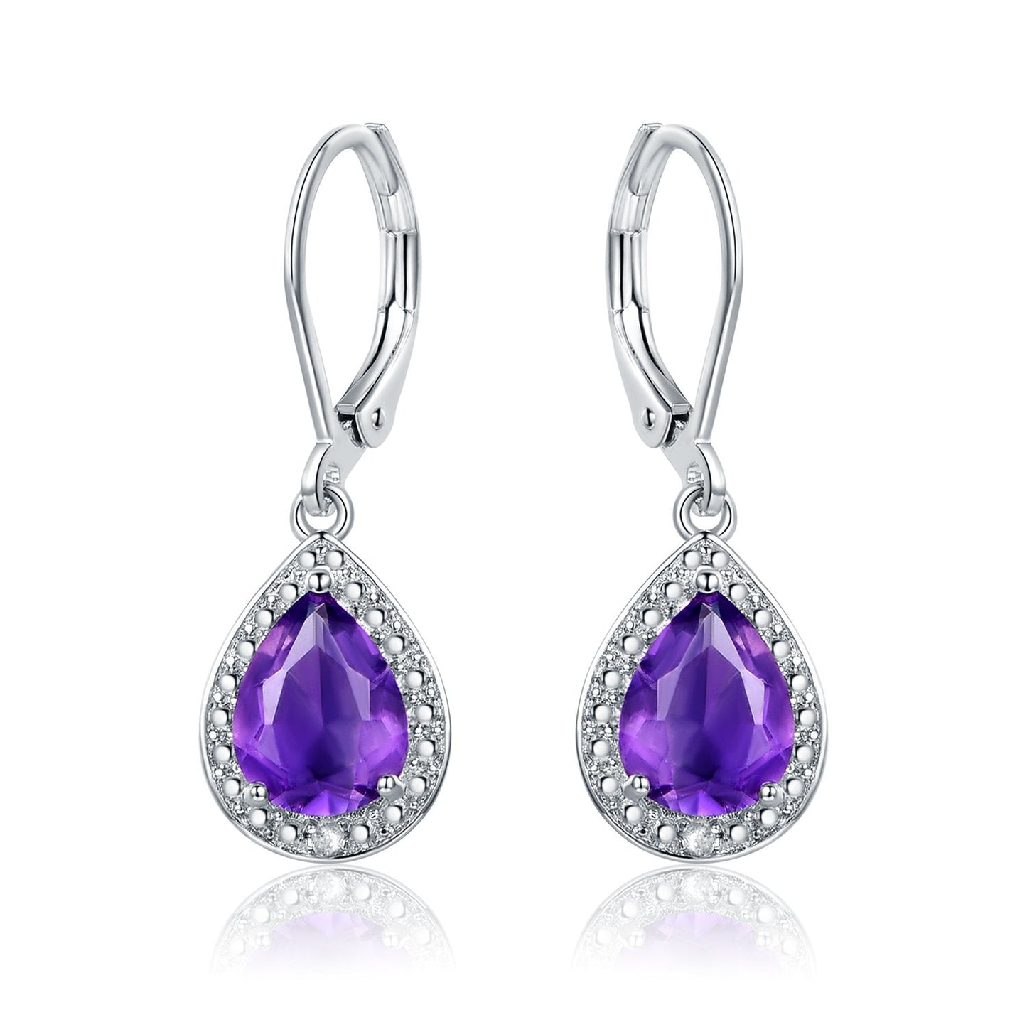 Barzel 18K White Gold Plated Created Amethyst Drop Earrings With CZ Accent (Amethyst)