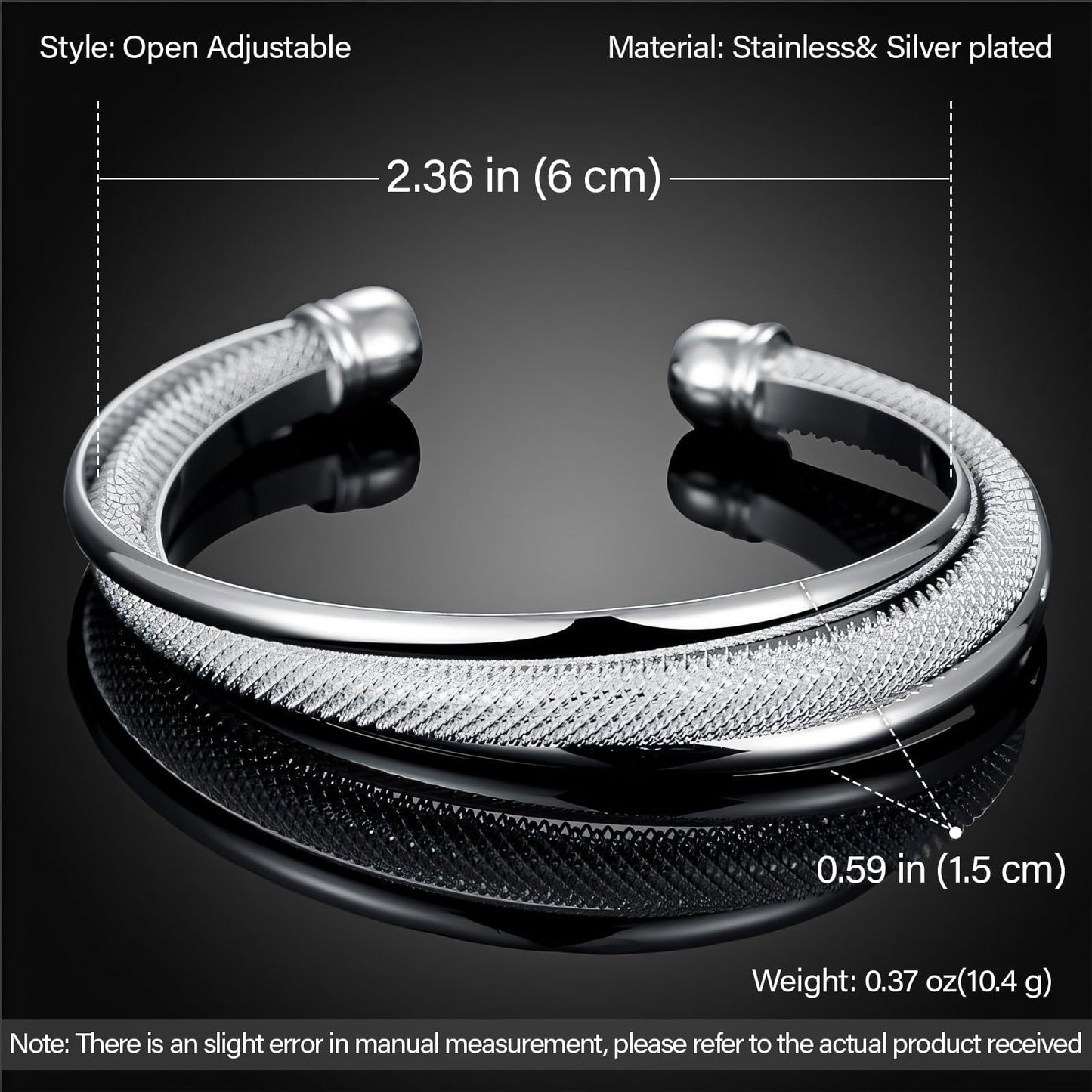 Handmade 925 Sterling Silver Cuff Bangle Bracelet Open Adjustable Wide Cuff Bracelets for Women Teen Girls Fashion Shiny Silver Bangle Bracelet Women Jewelry (silver E)