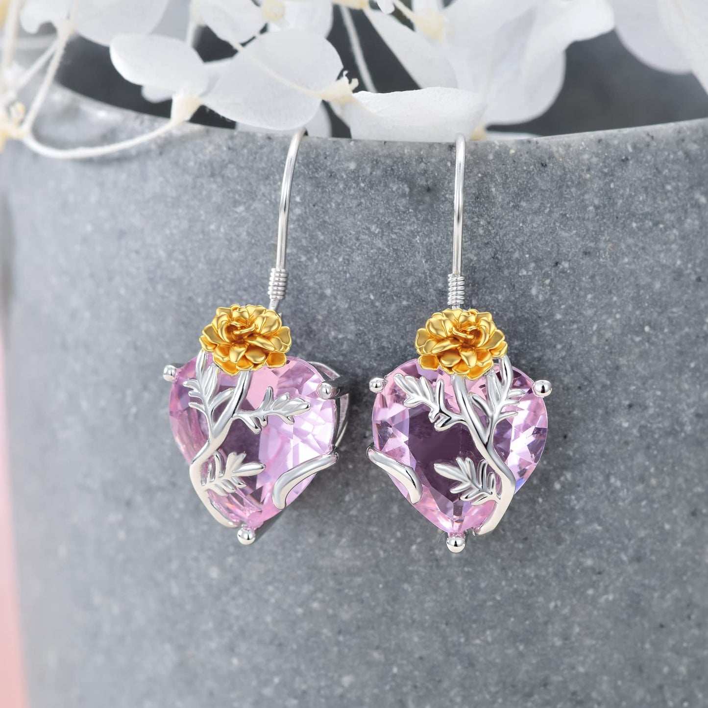 TOUPOP Pink Tourmaline October Birthstone Earrings 925 Sterling Silver October Birth Flower Marigold Earrings Jewelry Birthday Mothers Day Gifts for Women Mom Her
