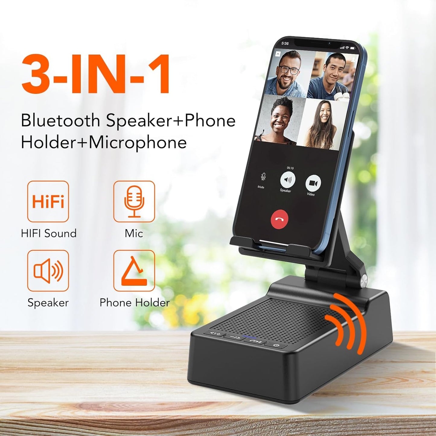 taopodo Multifunctional Cell Phone Stand with Wireless Bluetooth Speaker and Anti-Slip Base, HD Stereo Compatible