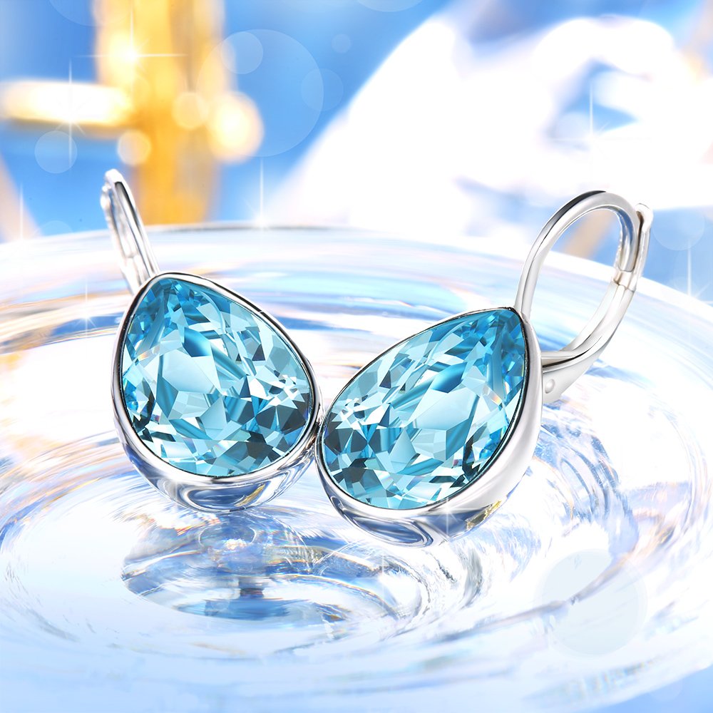 Xuping Jewelry Fashion Huggies Crystal Earring for Women (Sky Blue)