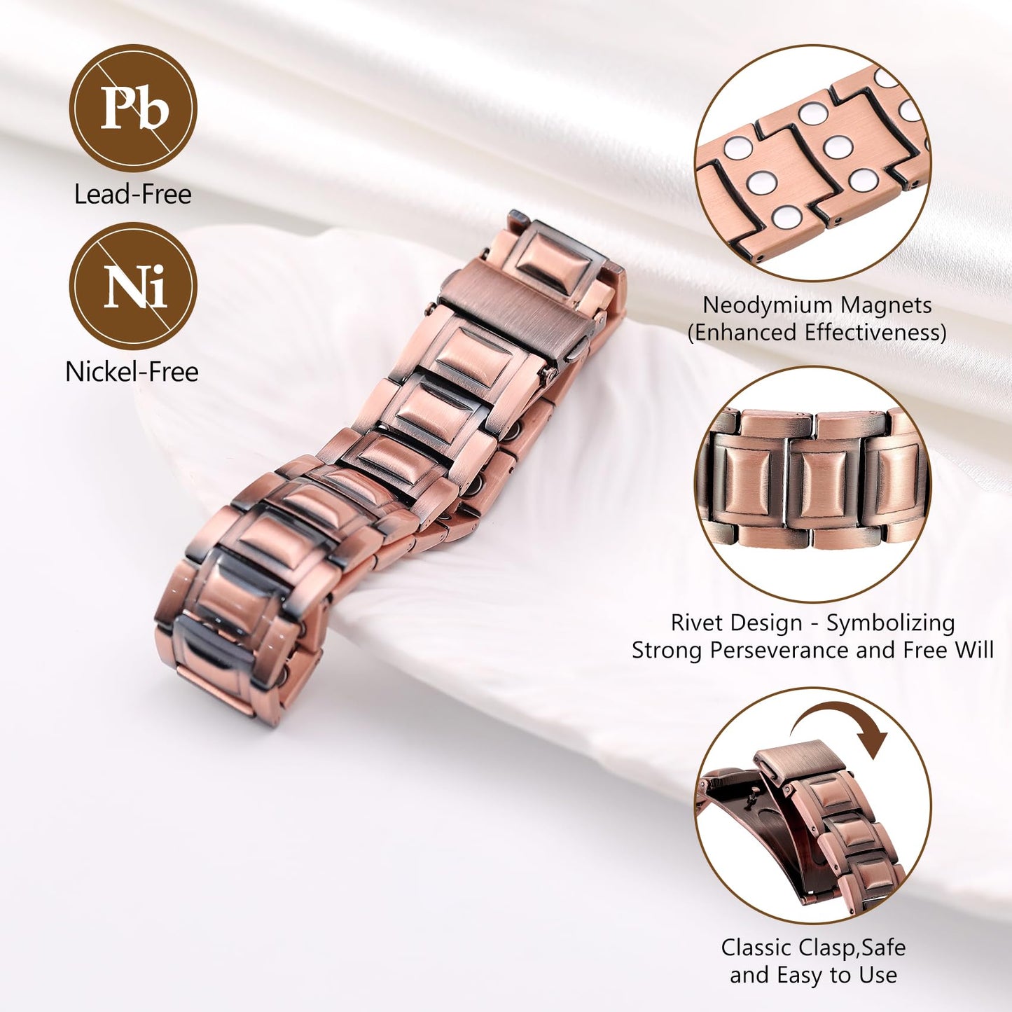 Feraco 3X Upgrade Copper Bracelets for Men,99.99% Pure Cooper Magnetic Bracelet with 3 Row Powerful 3500 Gauss Magnets,Jewelry Copper Gifts for Men