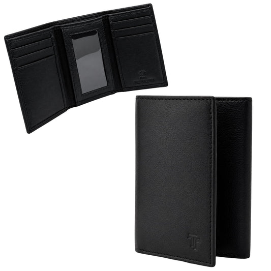TRUTANN Black Leather Wallet – TrifoldCard Holder | Real Genuine Leather Mens Wallet | RFID Secure | Fits 8 Cards | Tap to Pay Feature | Quality Credit Card Holder