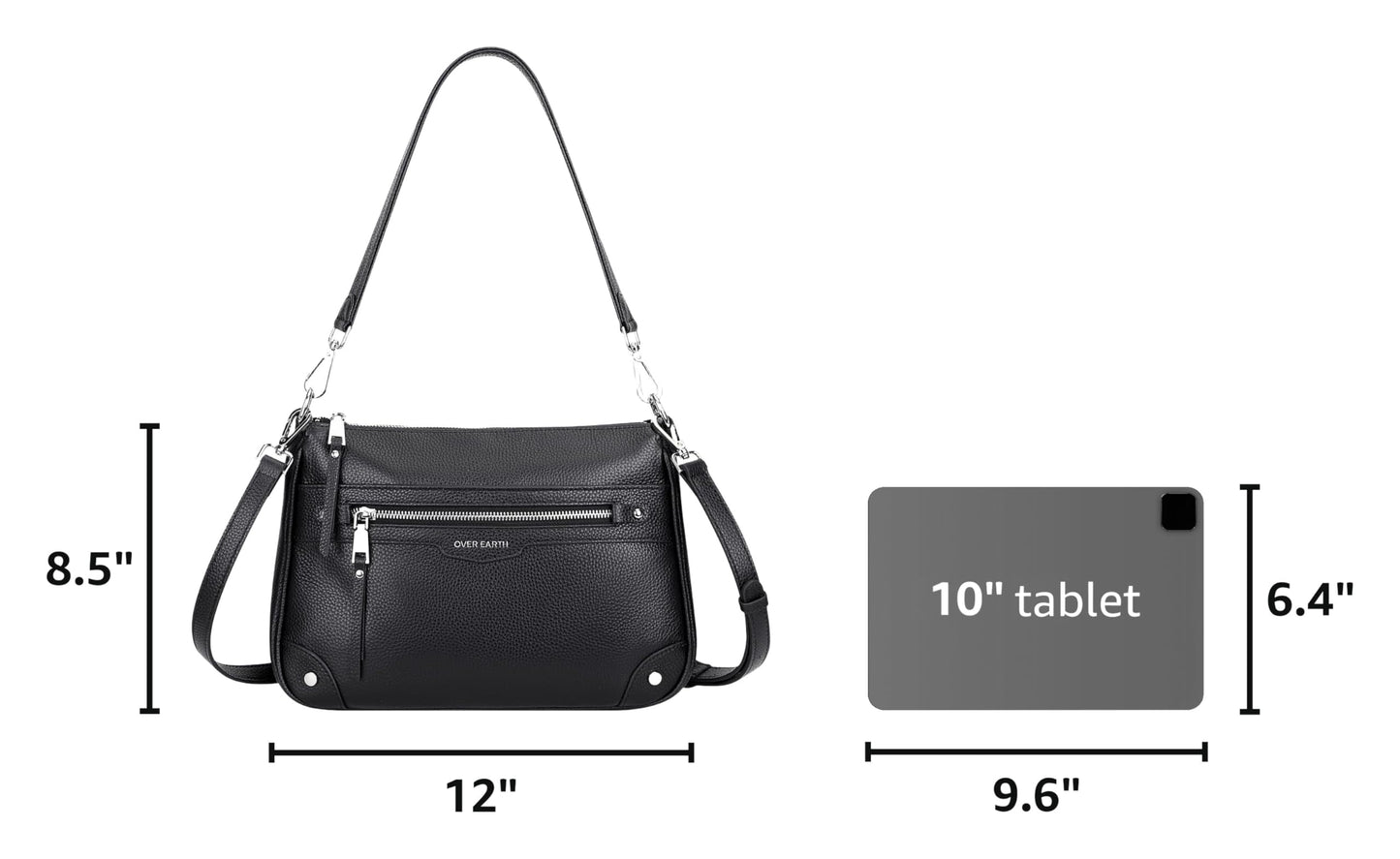 Over Earth Soft Genuine Leather Crossbody Bags for Women Medium Shoulder Purses Hobo Handbags with Multi Pockets(O190E Black)
