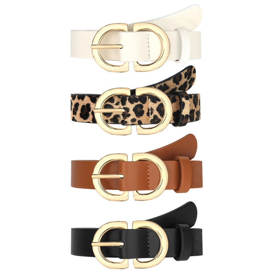 YARIEW 4 Pack Extra Large Leather Belts for Women Leopard Belts for Women Women's Belts for Jeans Pants Waist Belt Fashion Ladies Dress Belt with Gold Buckle