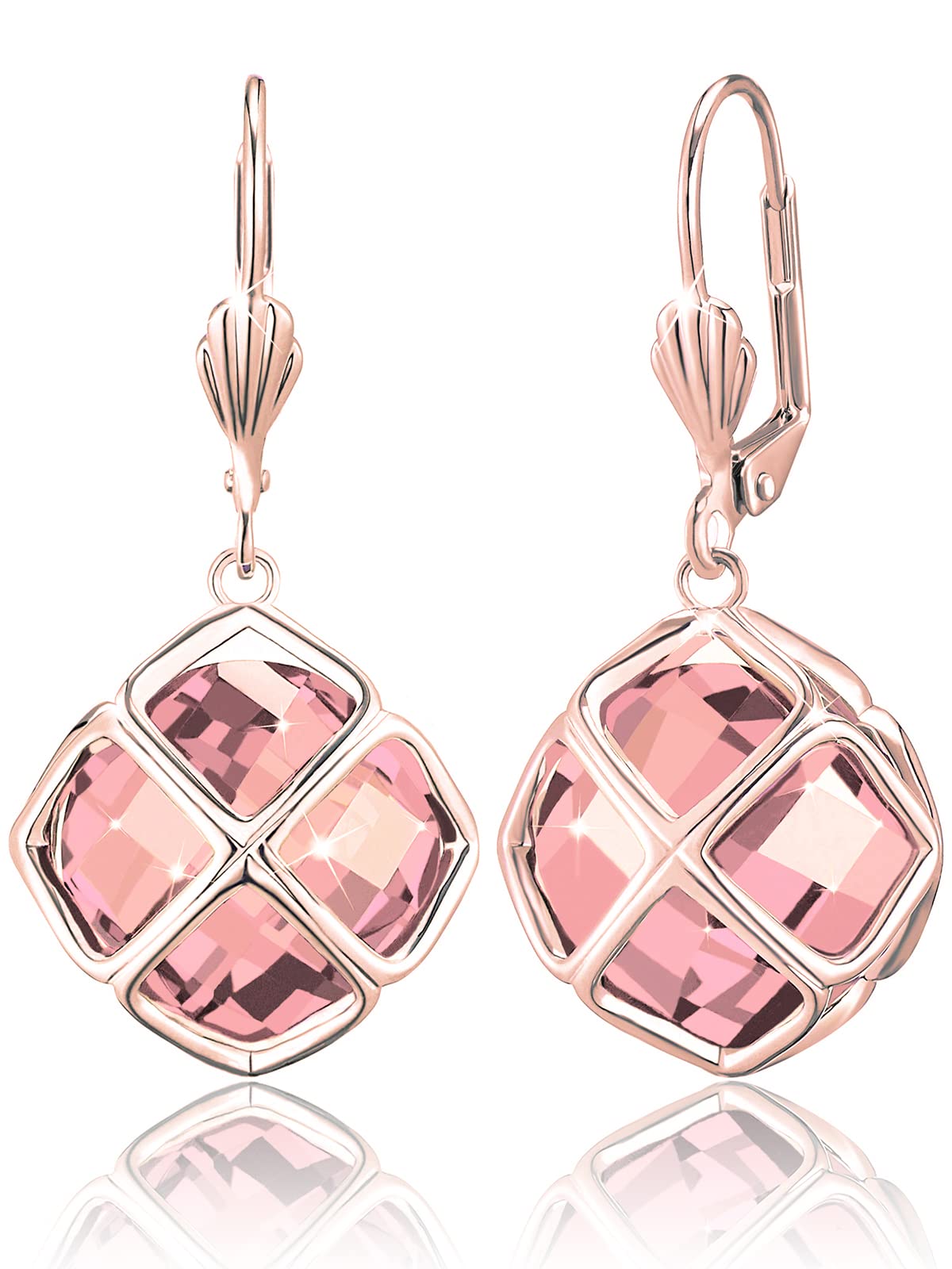 Big Rose Quartz Crystal Dangle Earrings for Women (Oct-Pink-Rose Gold)