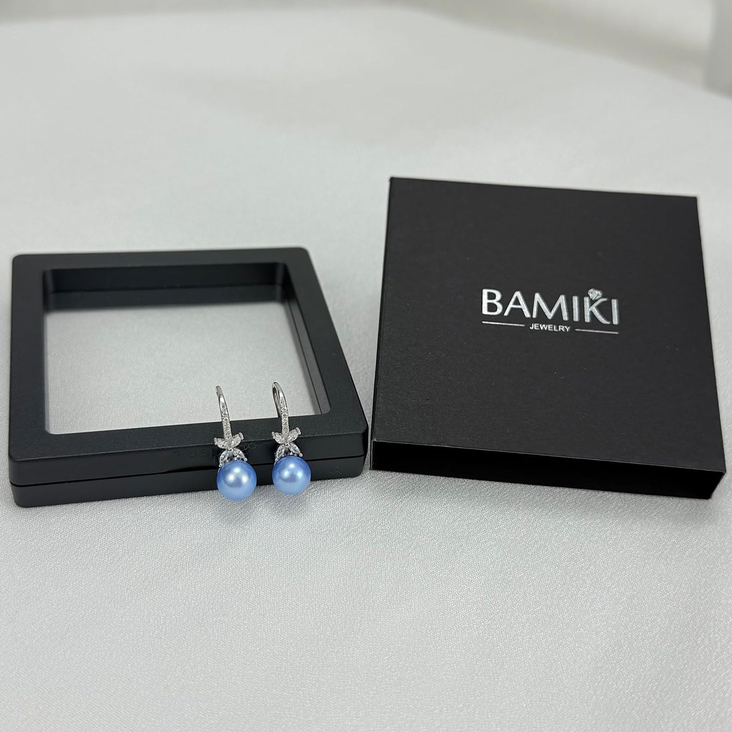 BAMIKI Pearl Drop Earrings for Women - 925 Sterling Silver 18k Gold Plated Hypoallergenic Round Blue Saltwater Cultured Pearls Ear Hook Earrings with Cubic Zirconia Jewelry Gifts for Mother Wife