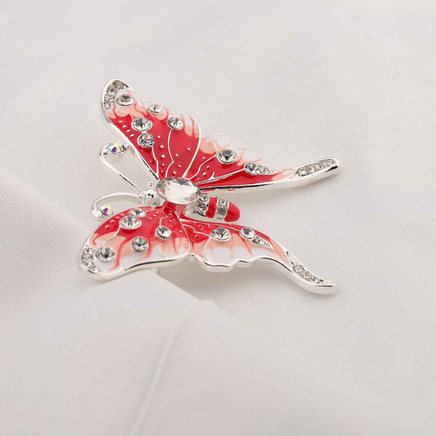FEELMEM Crystal Rhinestone Butterfly Brooch Pin Blue Color Butterfly Brooches for For Women Wedding/Banquet/Birthday Party (red)