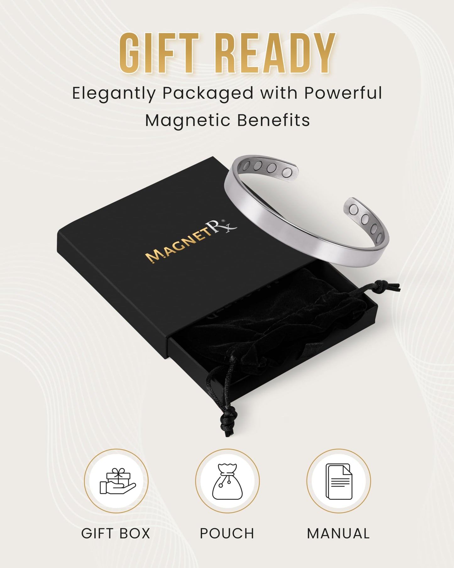 MagnetRX® Magnetic Bracelets for Men & Women - Elegant Bangle Men’s Cuff - Golf/Tennis Elbow & Balance, Stainless Steel Magnetic Bracelets for Women (Polished Silver | Small)