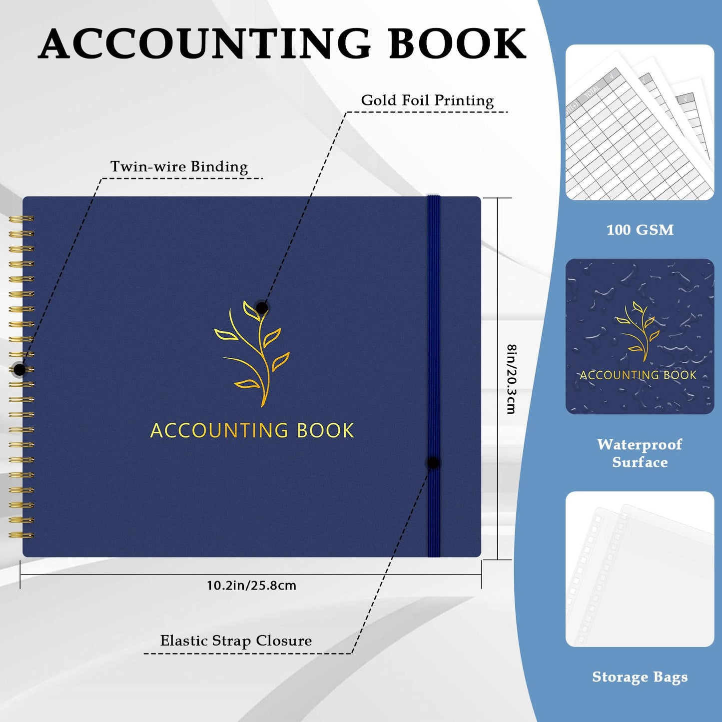 Plastic Cover Accounting Ledger Book Bundled with PU Leather Cover Accounting Ledger Book, Dark Blue Color