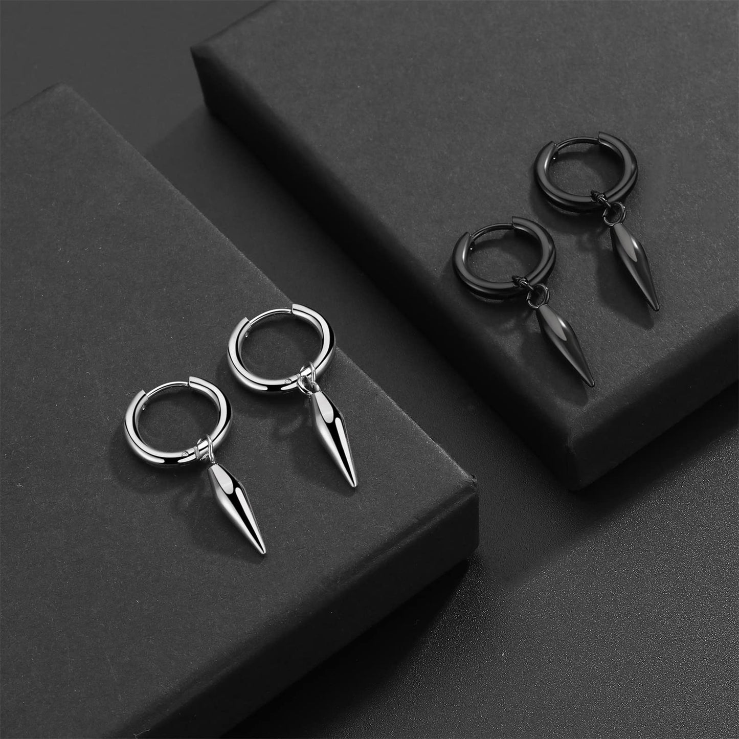 Aroncent 12PCS Stainless Steel Hoop Spike Earrings - Fake Tapers & Illusion Tunnel Cheater Piercing Jewelry - Men & Women