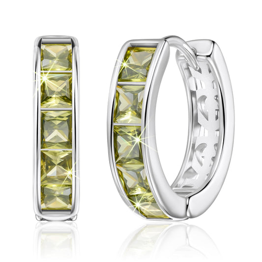 Linawe Silver Hoop Stud Earrings for Women, Peridot Green Huggie Earrings, Cubic Zirconia Earrings Studs, Helix Small Hoop Piercing Jewelry, Imitation Diamond Rhinestone Dainty Earrings