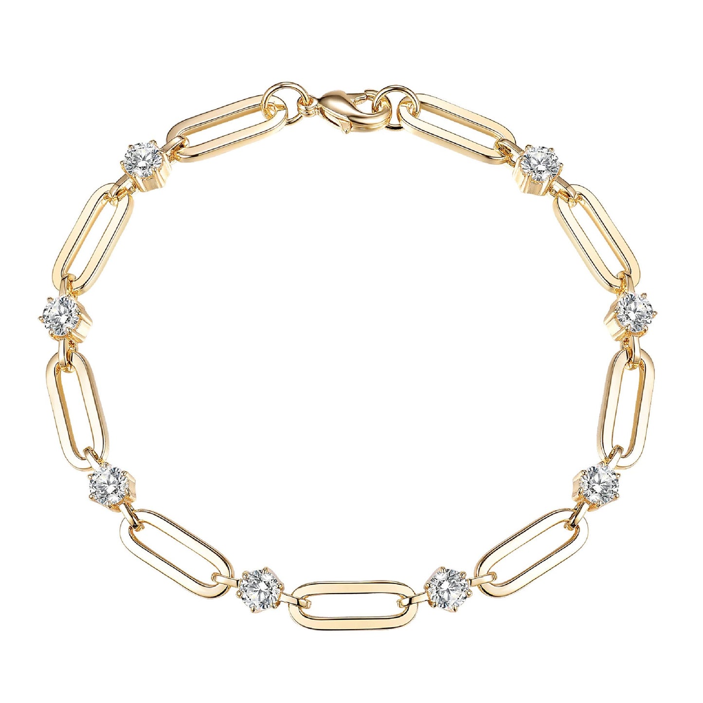 shinelab Paperclip Bracelet for Women Couple Bracelets with CZ Chain Strand Jewelry for Men_7.5inches