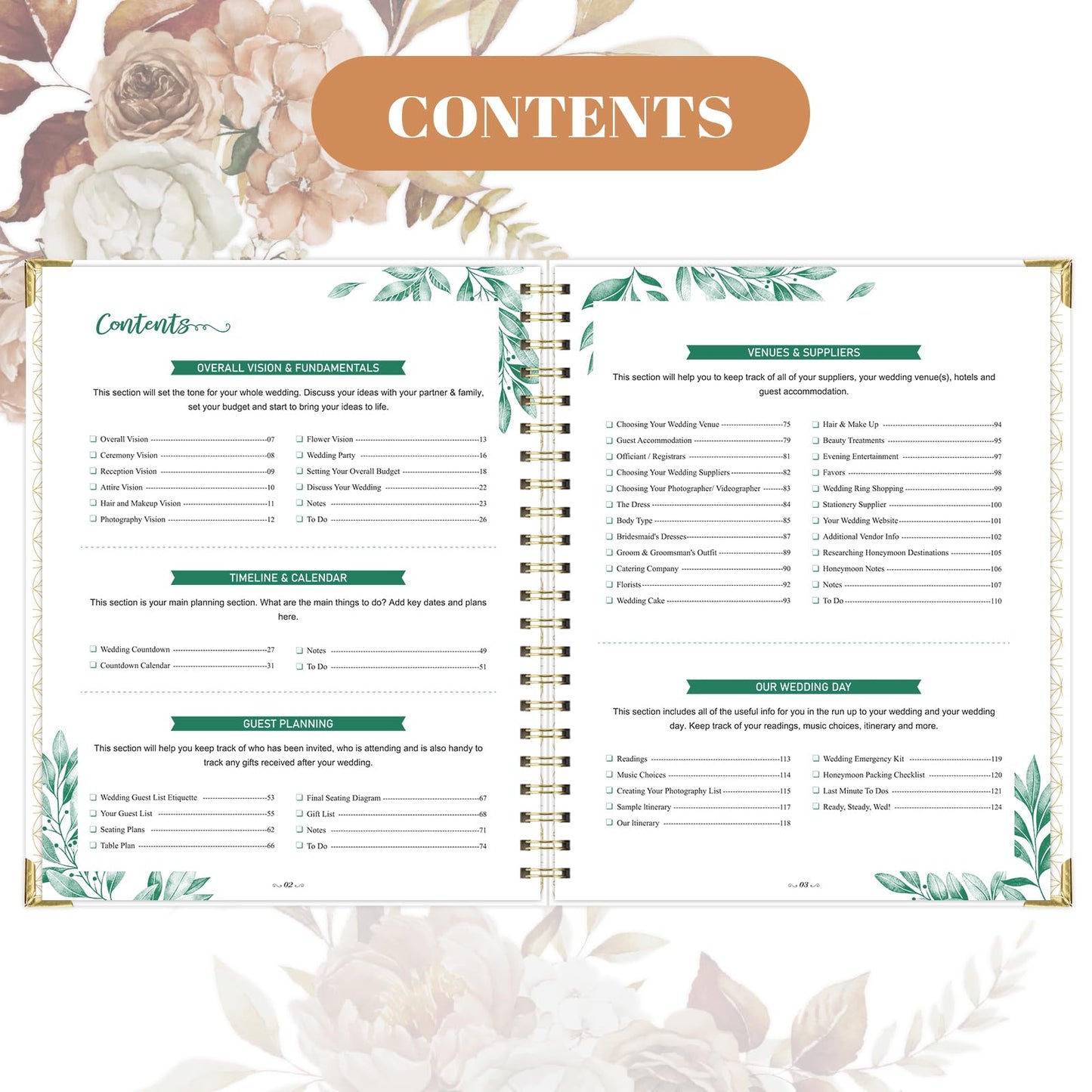 Wedding Planner Book and Organizer for the Bride - Planning With Tabbed Sections, 8.5" x 11", Hardcover, Metal Corner, 5 Inner Pockets, Sticker