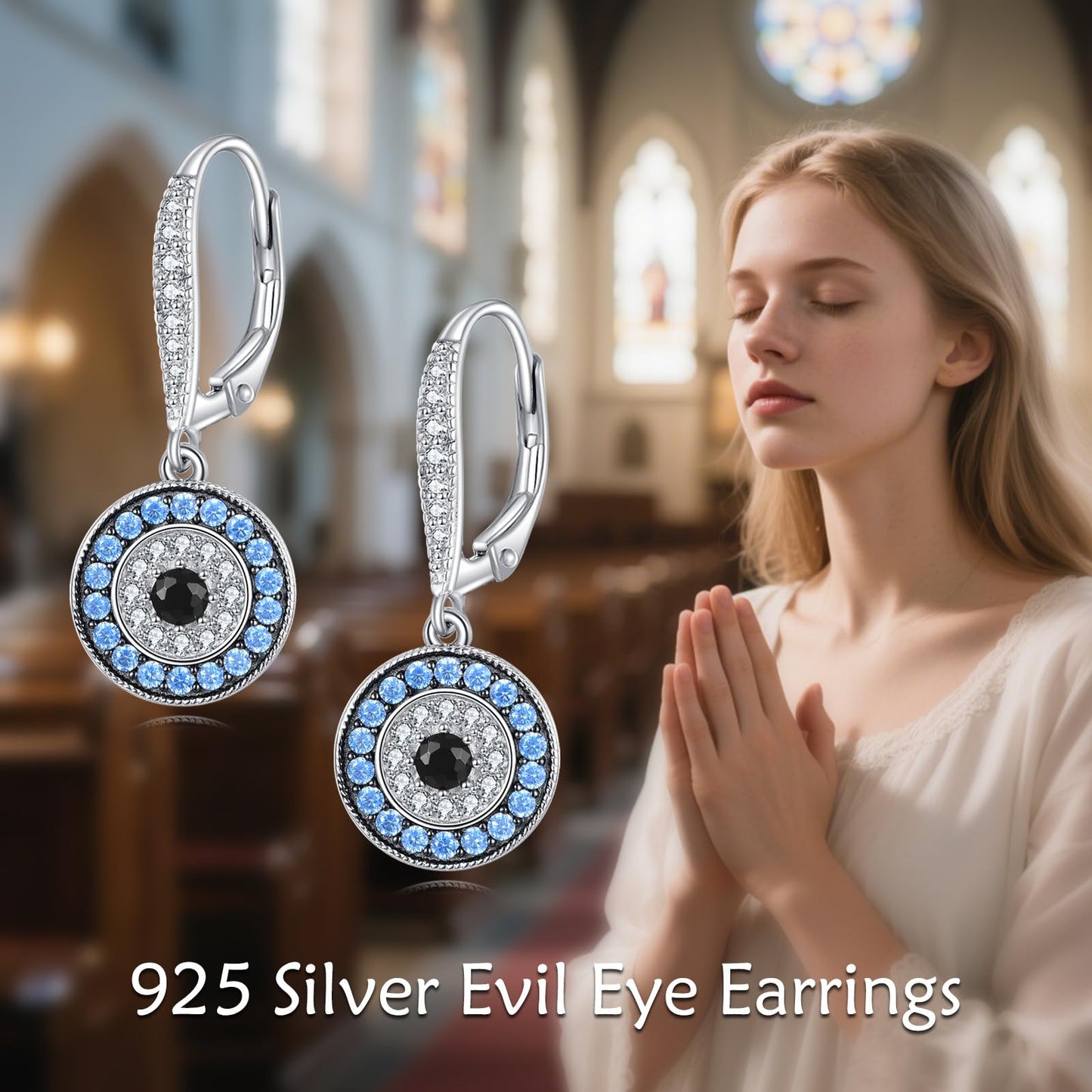 YFN Evil Eye Earrings for Women Sterling Silver Evil Eye Dangle Earrings CZ Minimalist Jewelry Gifts for Women Greek Protection Jewelry