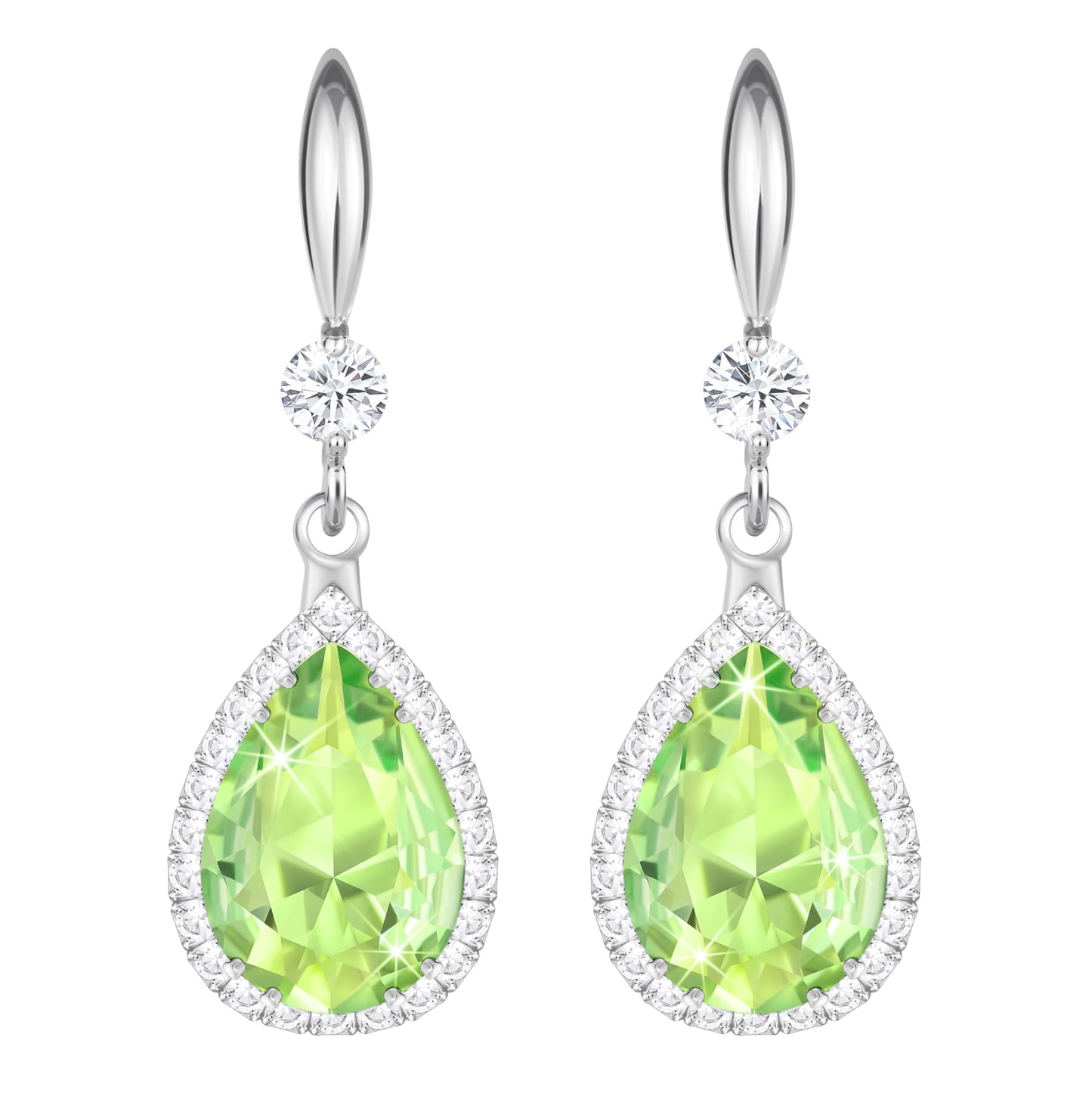 Linawe Green Peridot Silver Dangle Earrings for Women Trendy, Imitation Diamond Rhinestone Teardrop Cubic Zirconia Crystal Drop Dangle Earrings Dangling, Wedding Chandelier Jewelry