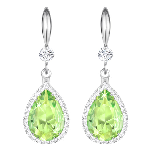 Linawe Green Peridot Silver Dangle Earrings for Women Trendy, Imitation Diamond Rhinestone Teardrop Cubic Zirconia Crystal Drop Dangle Earrings Dangling, Wedding Chandelier Jewelry