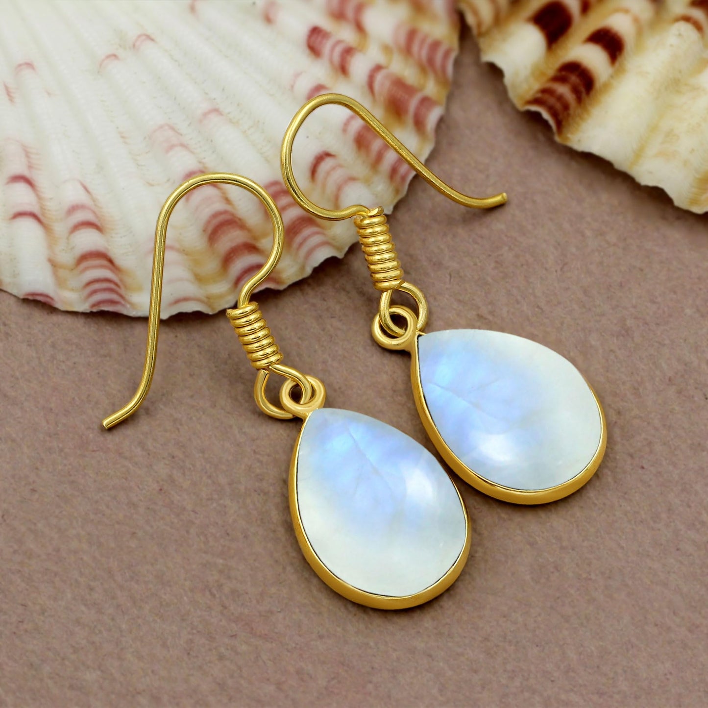 Natural Moonstone 14K Yellow Gold Plated Dangle Earrings for Women - June Birthstone Teardrop Shape White Gemstone Handmade Jewelry Earrings - Gifts for Mom Wife Her