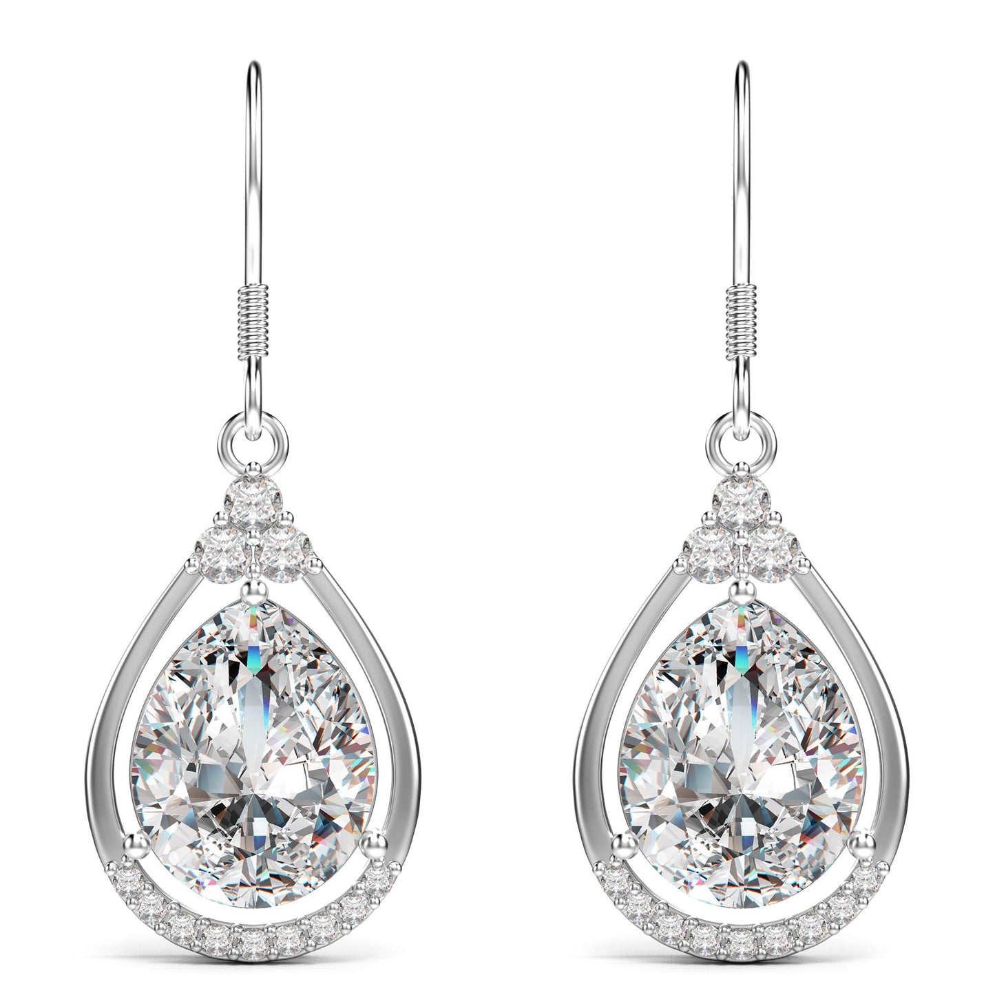18K White Gold Plated Sterling Silver Teardrop Cubic Zirconia Drop Dangle Earrings for Women Pear Cut CZ Diamond Dangle Earrings Hypoallergenic Jewelry (Clear)