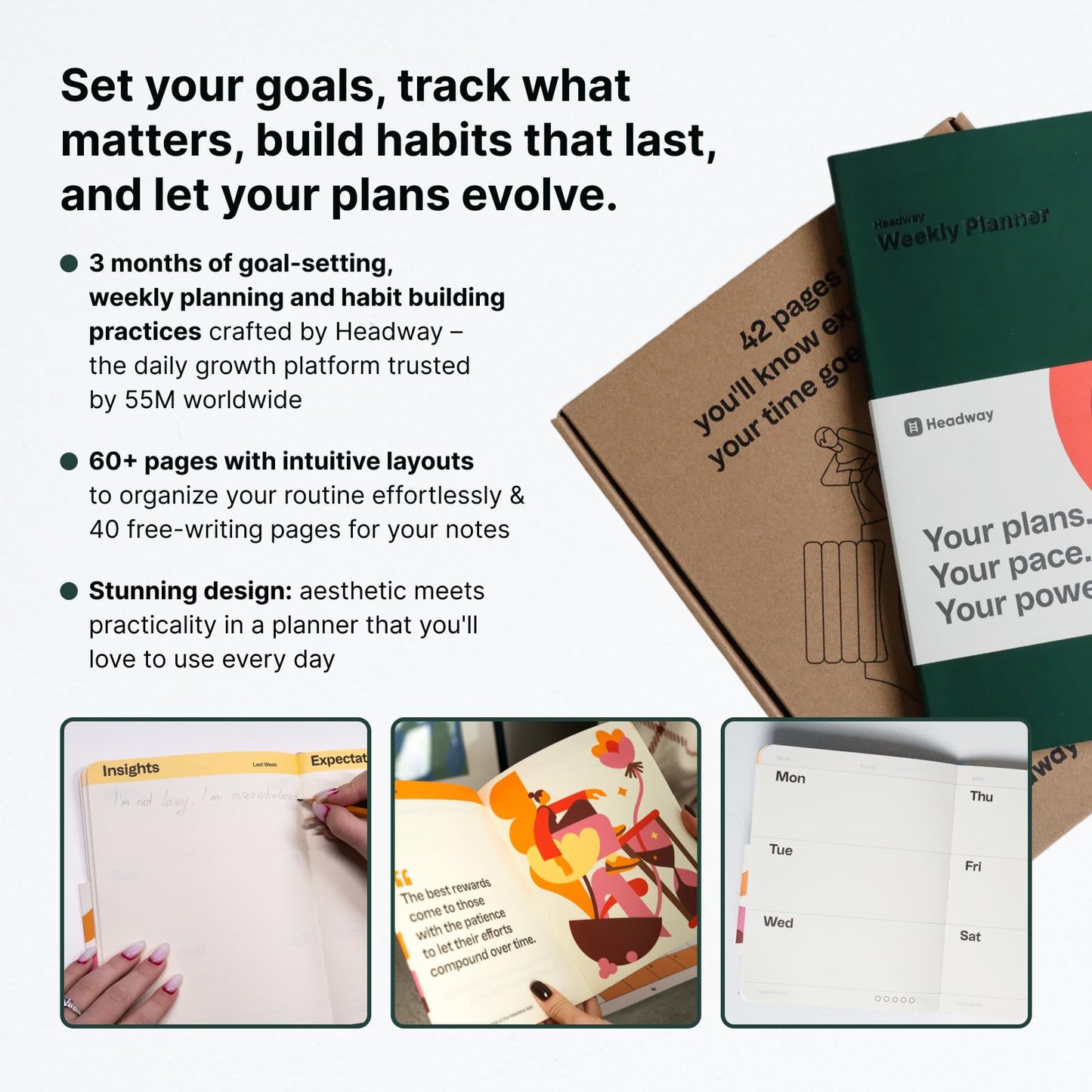 Headway 2026 Planner, 3-Month Leather Soft Cover Calendar Planner for Women, 8.2" x 6.5", Agenda & To-Do List Book with Bookmark, Undated Daily & Weekly Pages, Organizer for School Home Office, Green