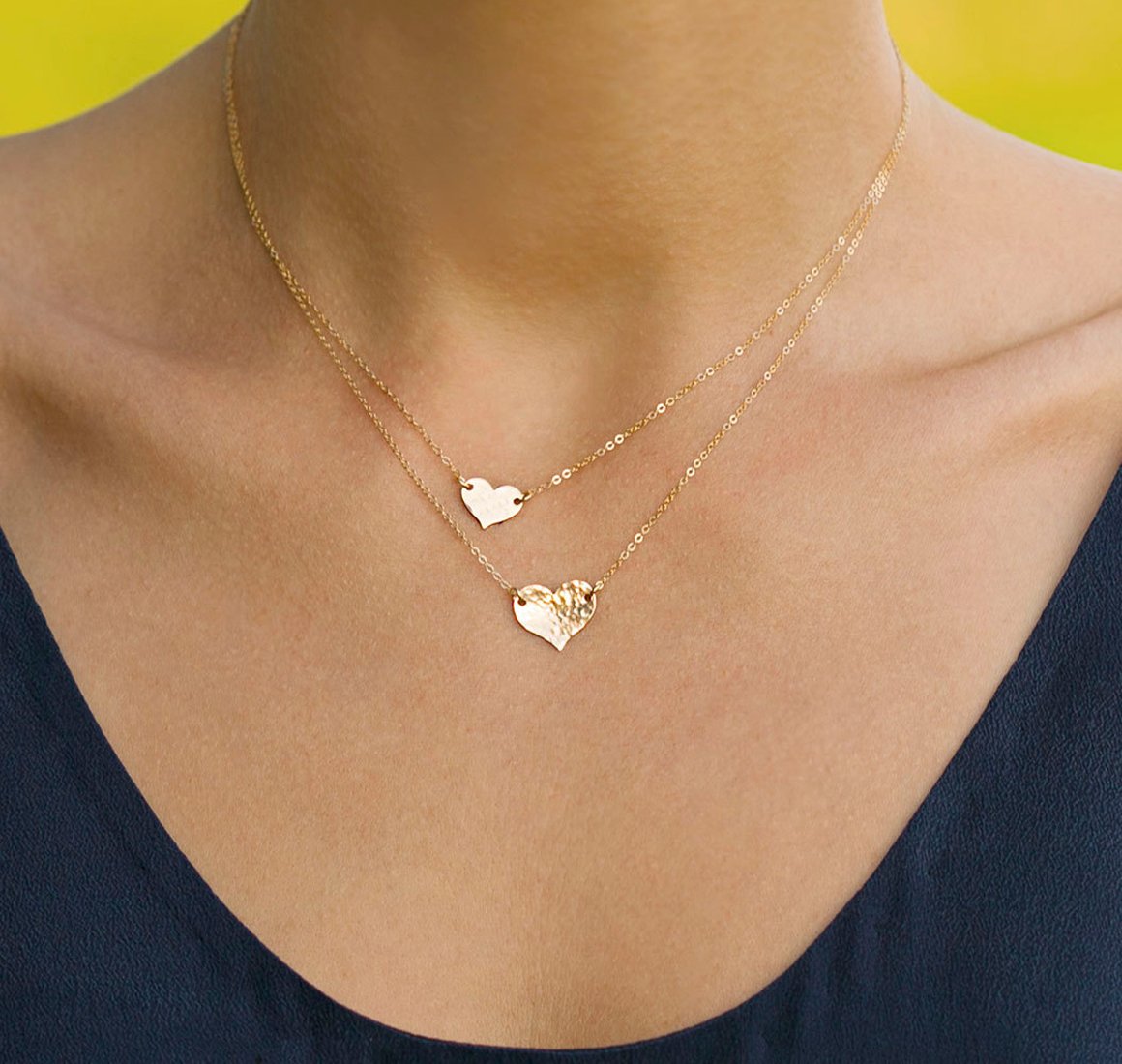 MEVECCO Layered Heart Pendant Necklace,18k Gold Plated Love 2 Heart Love Tiny Dainty Layering Pendants Necklaces Jewelry for Women