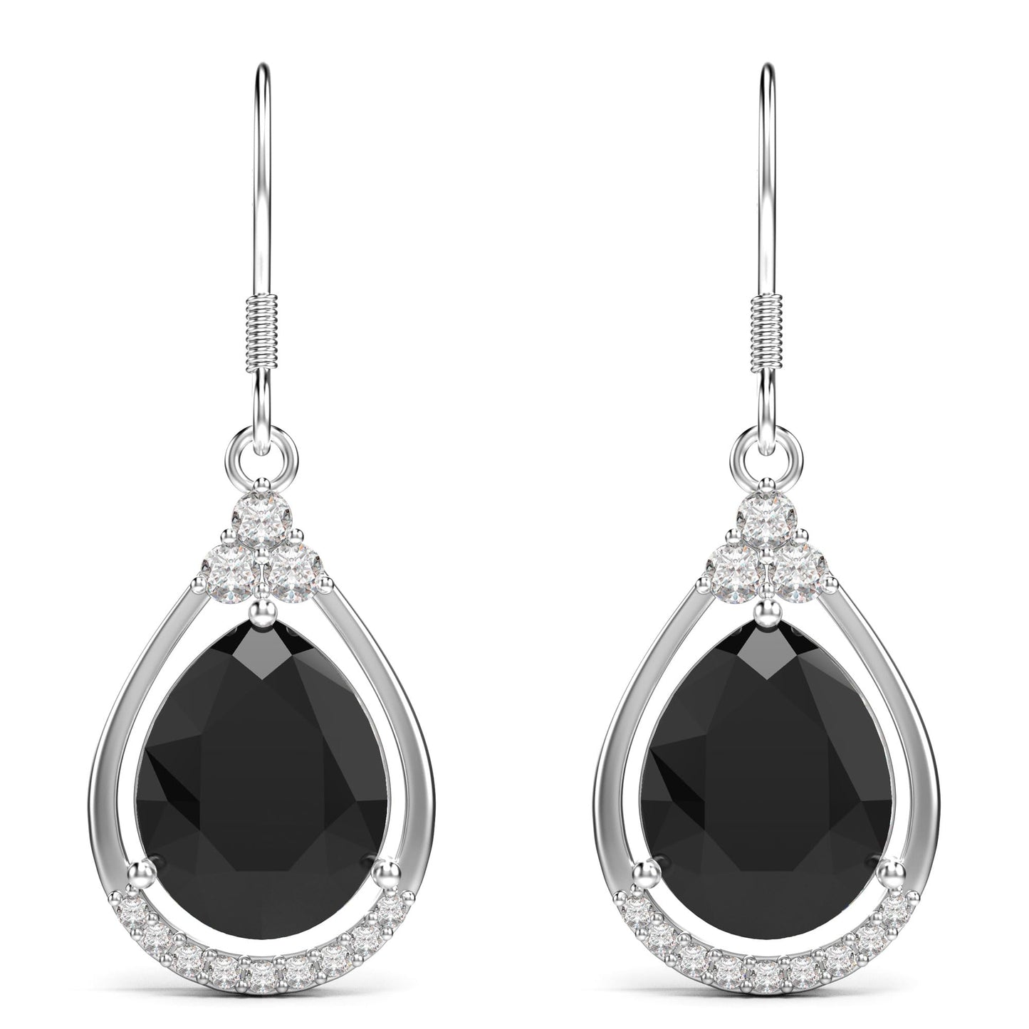 18K White Gold Plated Sterling Silver Teardrop Cubic Zirconia Drop Dangle Earrings for Women Pear Cut CZ Diamond Dangle Earrings Hypoallergenic Jewelry (Black)