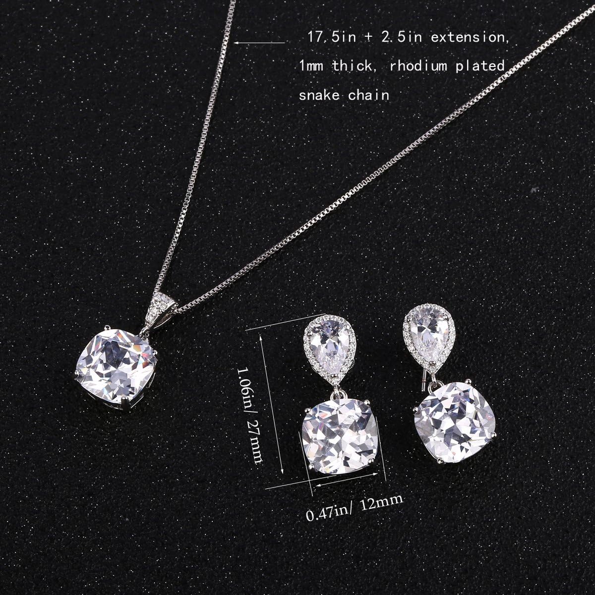 AMYJANE Wedding Jewelry Set for Bridesmaids - Elegant Sterling Silver Teardrop Clear Cubic Zirconia Crystal Rhinestone CZ Necklace Set for Bride Bridal Jewelry for Mother of Bride