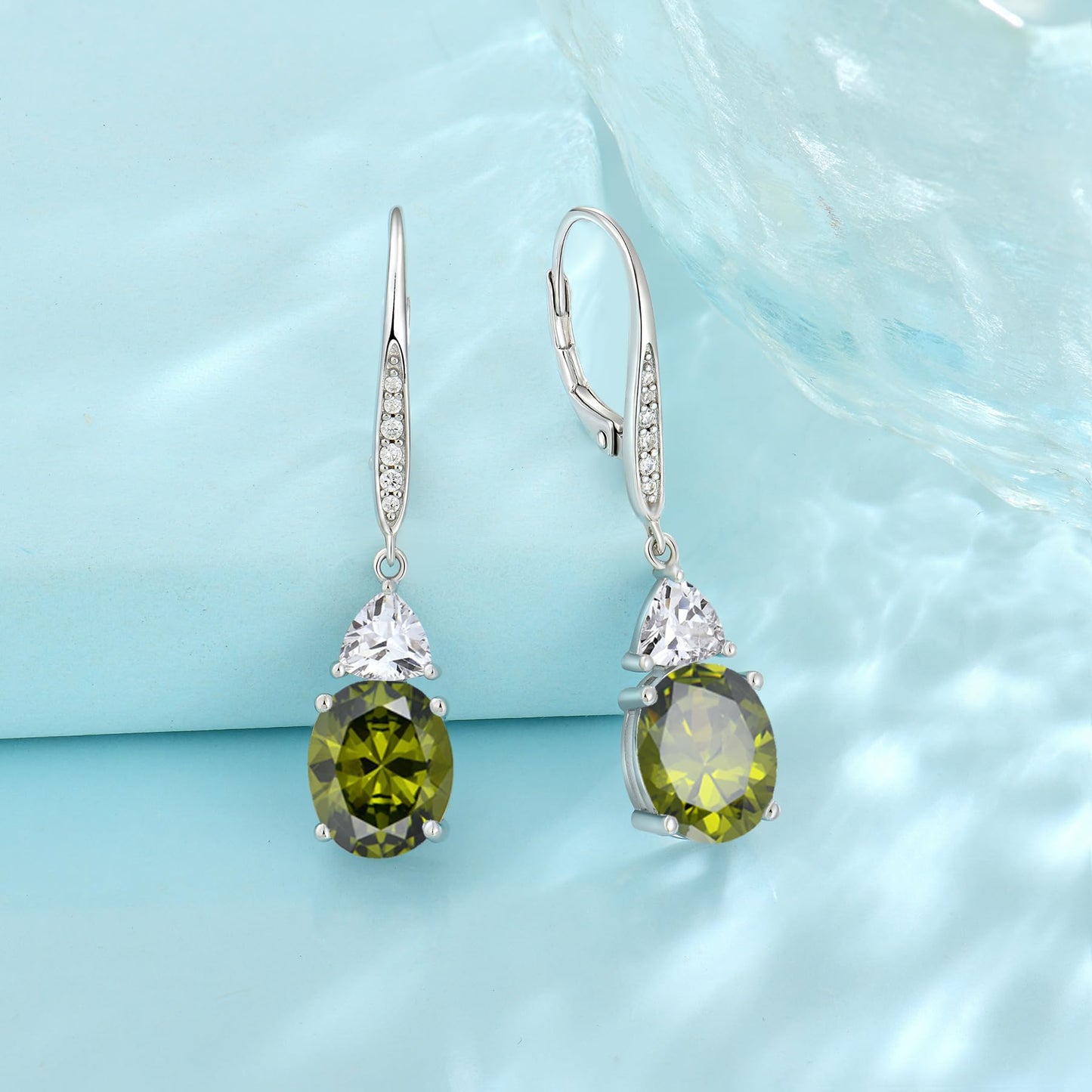 Rocayi Oval Peridot Earrings for Women 925 Sterling Silver Dangle Drop Leverback Earrings August Birthstone Jewelry for Her