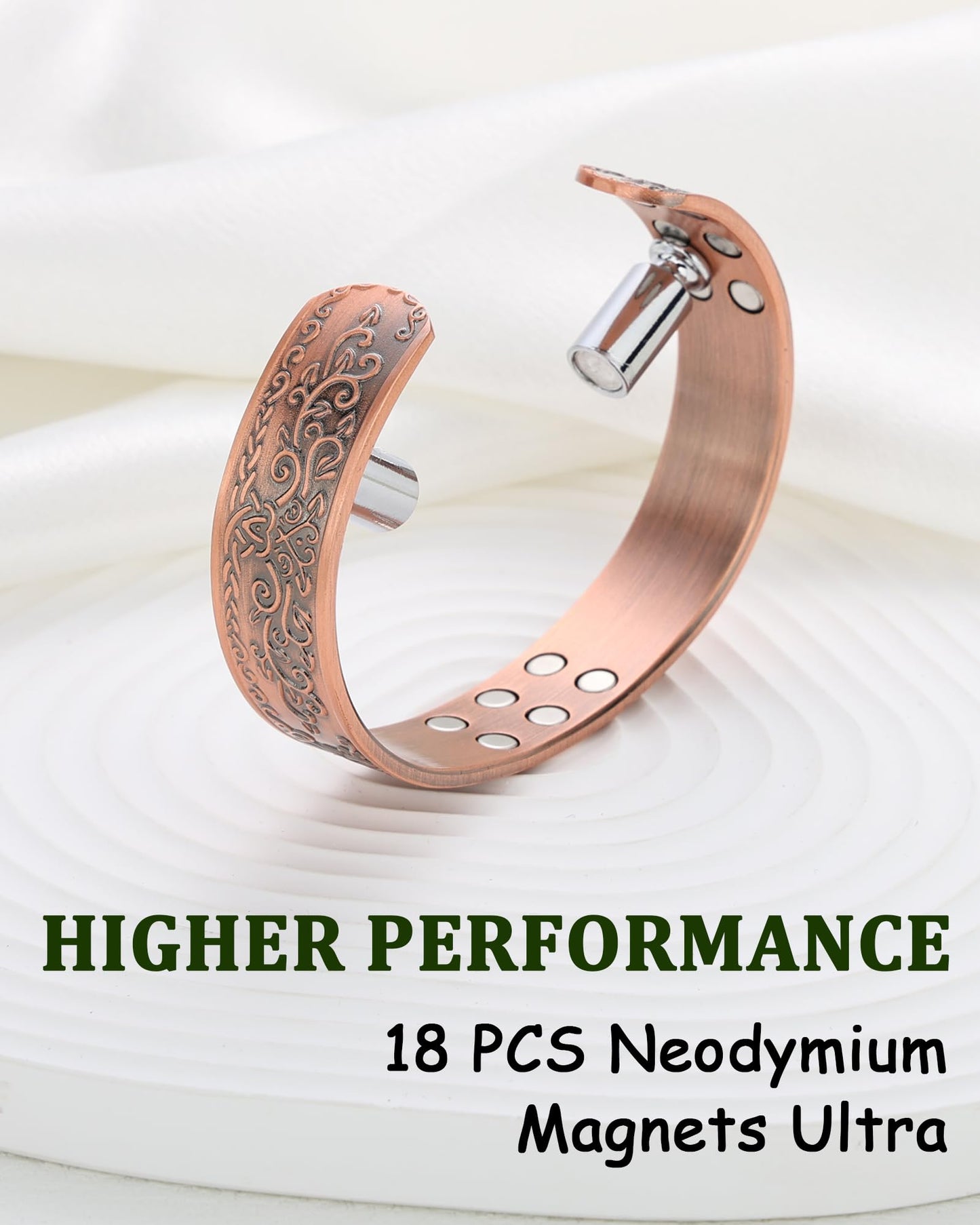 MagEnergy Copper Bracelet for Men, 18X Strength Magnetic Bracelet with 3800 Gauss Magnets, 99.99% Pure Solid Copper, Men's Jewelry Gift (Copper-Tree of Love)