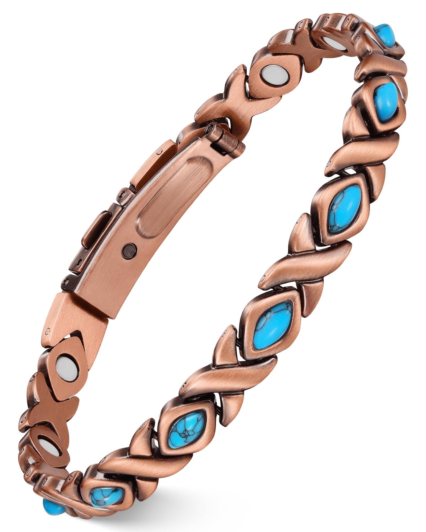 Feraco Pure Copper Bracelets for Women, Ultra Strength Magnetic Bracelet with 3800 Gauss Magnets & Natural Turquois, Adjustable Jewelry, Infinite Symbol