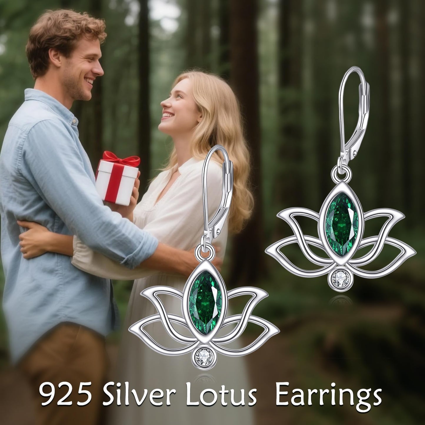 YFN Lotus Flower Earrings Sterling Silver Birthstone Lotus Leverback Dangle Drop Earrings Jewelry Gifts for Women (E. May)